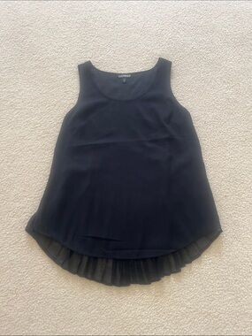 Express Black Sleeveless Scoop Neck Tank with Pleated Ruffle Hem Behind